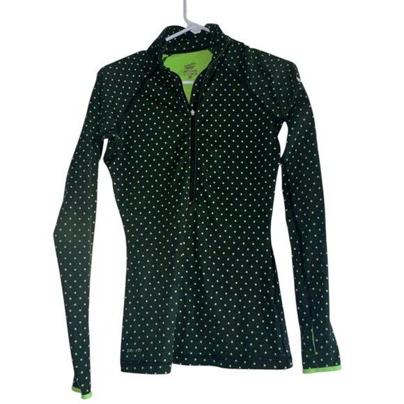 Women Nike Pro Hyperwarm 1/2 Zip Pullover Black/Neon Green Dots XS - Picture 1 of 7